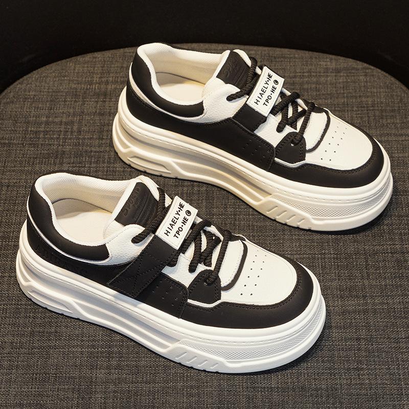 Autumn Genuine Leather Women's White Shoes Thick Bottom Platform All-Matching Casual Sneaker Bread Shoes