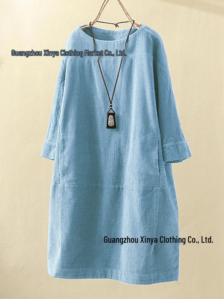 

Осенне-зимнее ретро вельветовое повседневное свободное платье больших размеров для женщин 5XL светло-синий