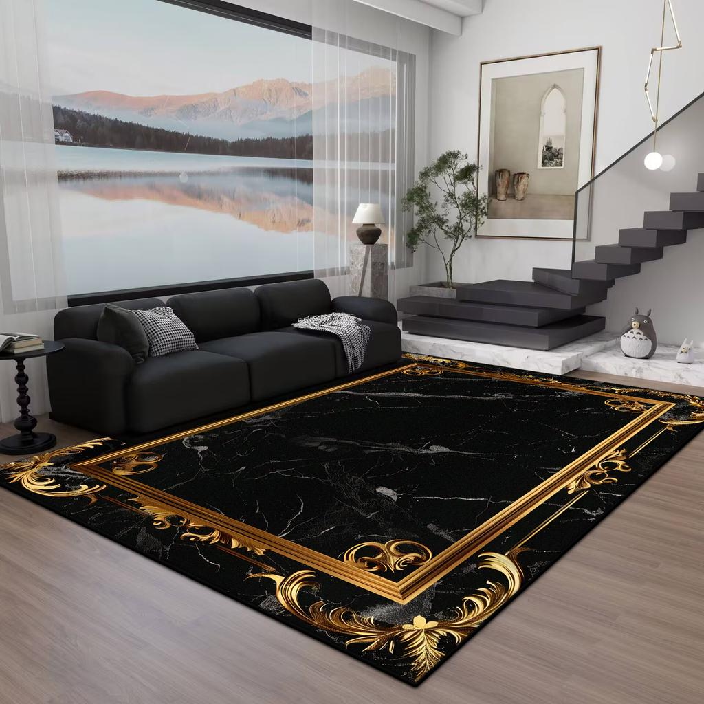 Black Gold Marble CARPET FOR LIVE ROOM Washable Room Decorations Sofa Table Large Area Rugs Non-slip Large Rug Coffee Tables Mat