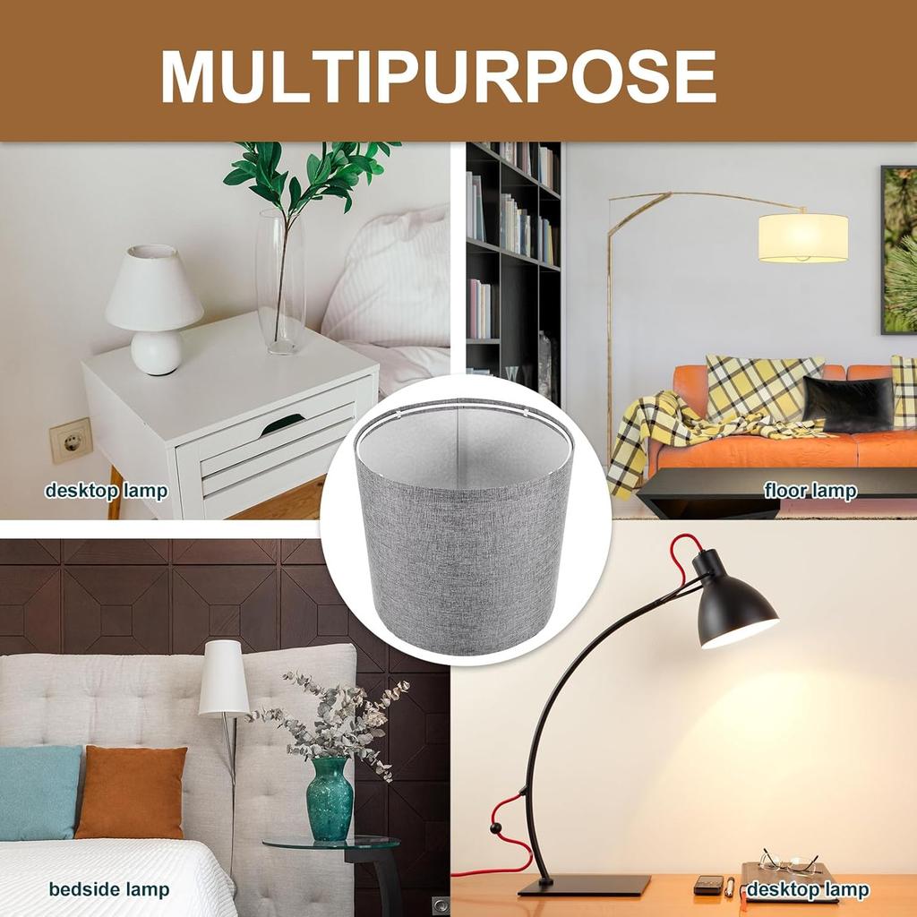 DOITOOL Home Decor Lamp Shade for Table Lamps, Drum Lamp Shade, Replacement Small Natural Linen Lampshades Spider Fitter (Grey) Small White Desk