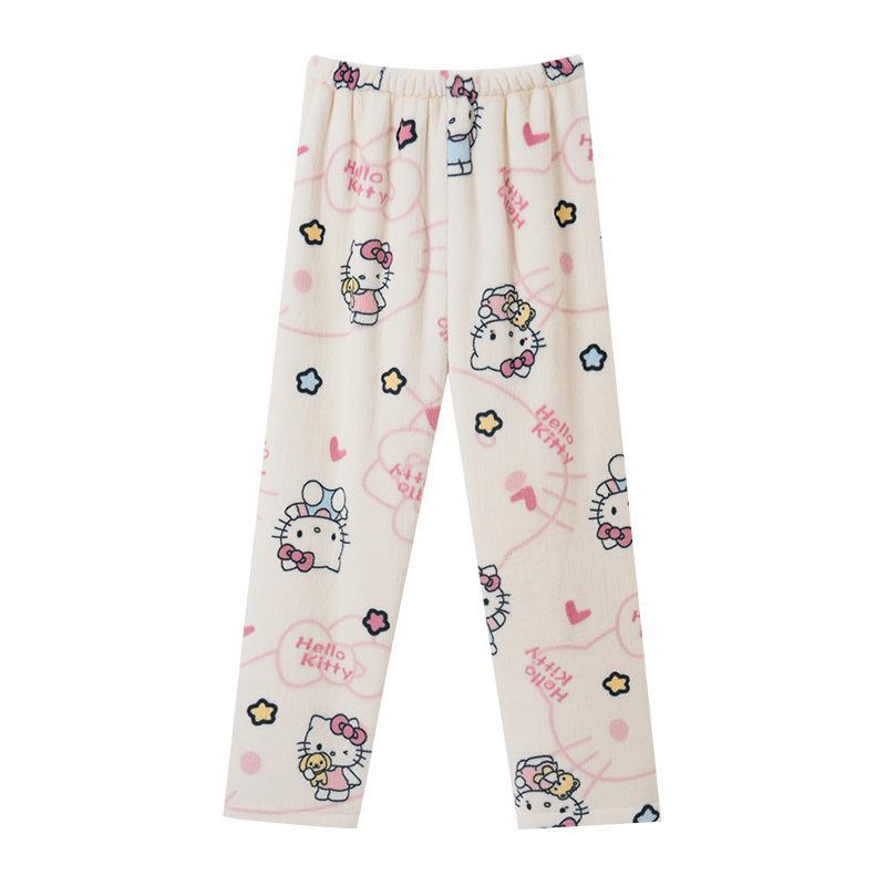 Pantaloni de Pijama HelloKitty pentru Femei Pantaloni de Casă din Fleece cu Desene Animate pentru Halloween Călduroși Căptușiți cu Fleece Toamnă Iarnă