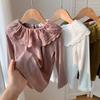 Langarmshirts Kinder Frühling Strickoberteile Baby Spitzen-Basisshirt Koreanische Mädchen Rüschenkragen T-Shirt