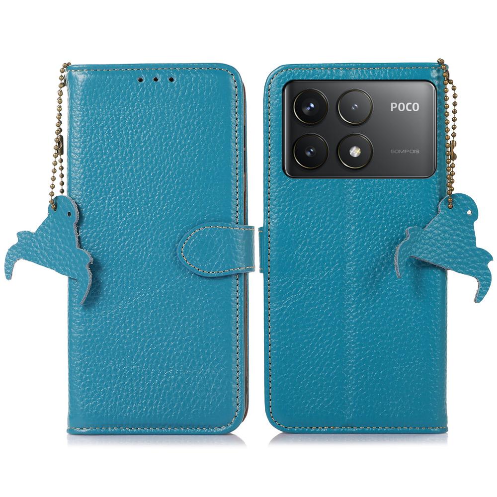 

For Xiaomi Poco F6 Pro 5G/Redmi K70 5G/K70 Pro 5G Case RFID Blocking Genuine Cow Leather Phone Cover Blue
