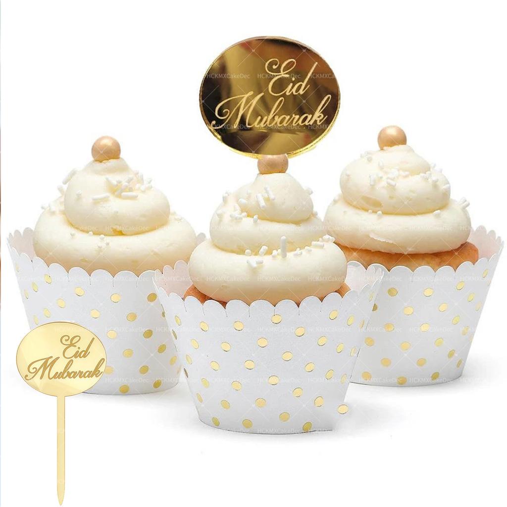 5pcs/10pcs Eid Mubarak Ramadan Kareem Acrylic Cupcake Toppers Mirror Gold Cake Topper Ramadan Mubarak Party DIY Decorations Supp