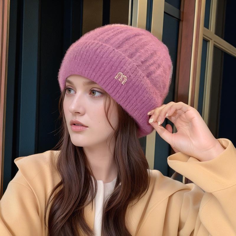 Koreanische Mode Strickmütze: Warm, Fleecegefüttert, Nerzgarn, Ohrenschutz für Damen - Perfekt für Herbst und Winter.