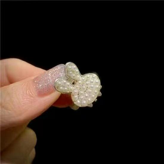 Bow Rhinestone Pearl Mini Hair Clip - Women's Small Shark Grip Hairpin