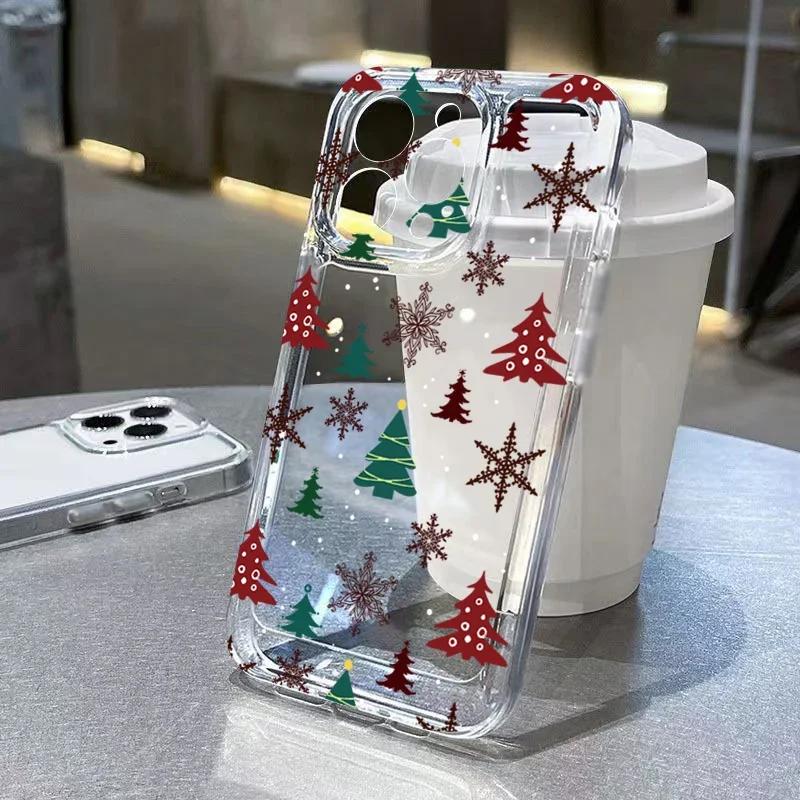 Santa Claus Elk Deer Christmas Tree Clear Phone Case For iPhone 16 15 14 13 12 11 Pro Max XS X XR 7 8 Plus SE2 Soft Bumper Cover