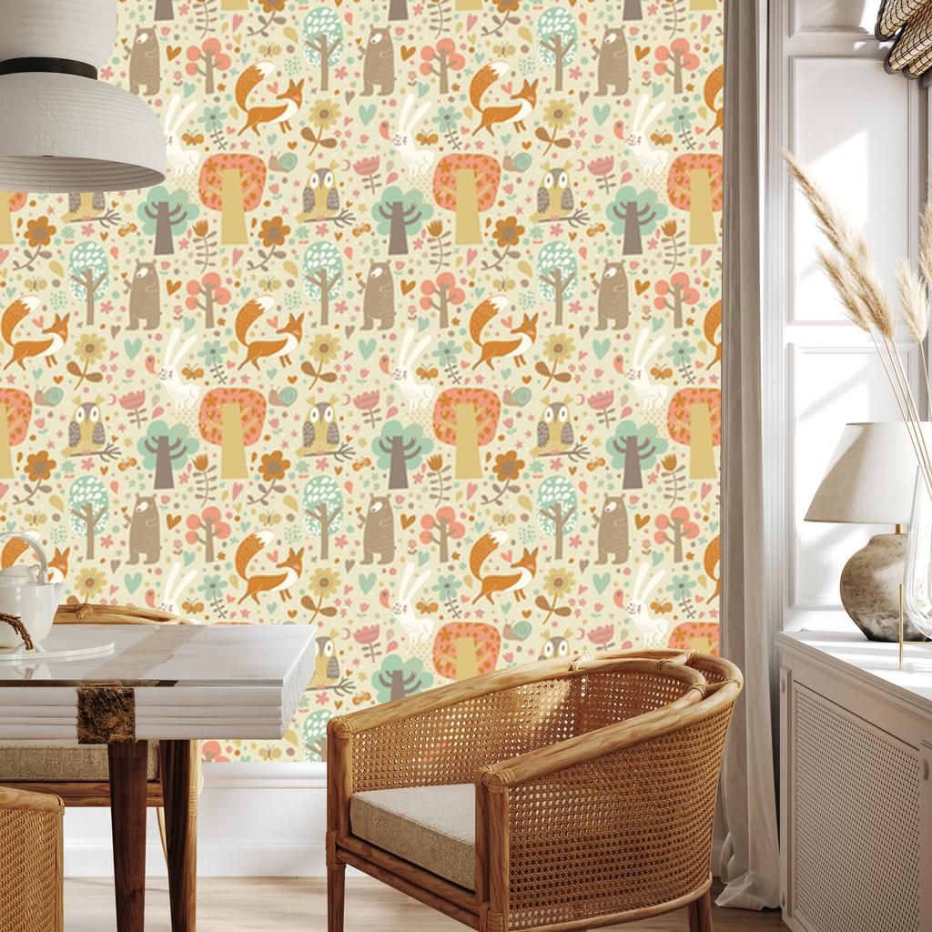 Joyful Forest Animals Wallpaper for Living Room and Bedroom 50x1000