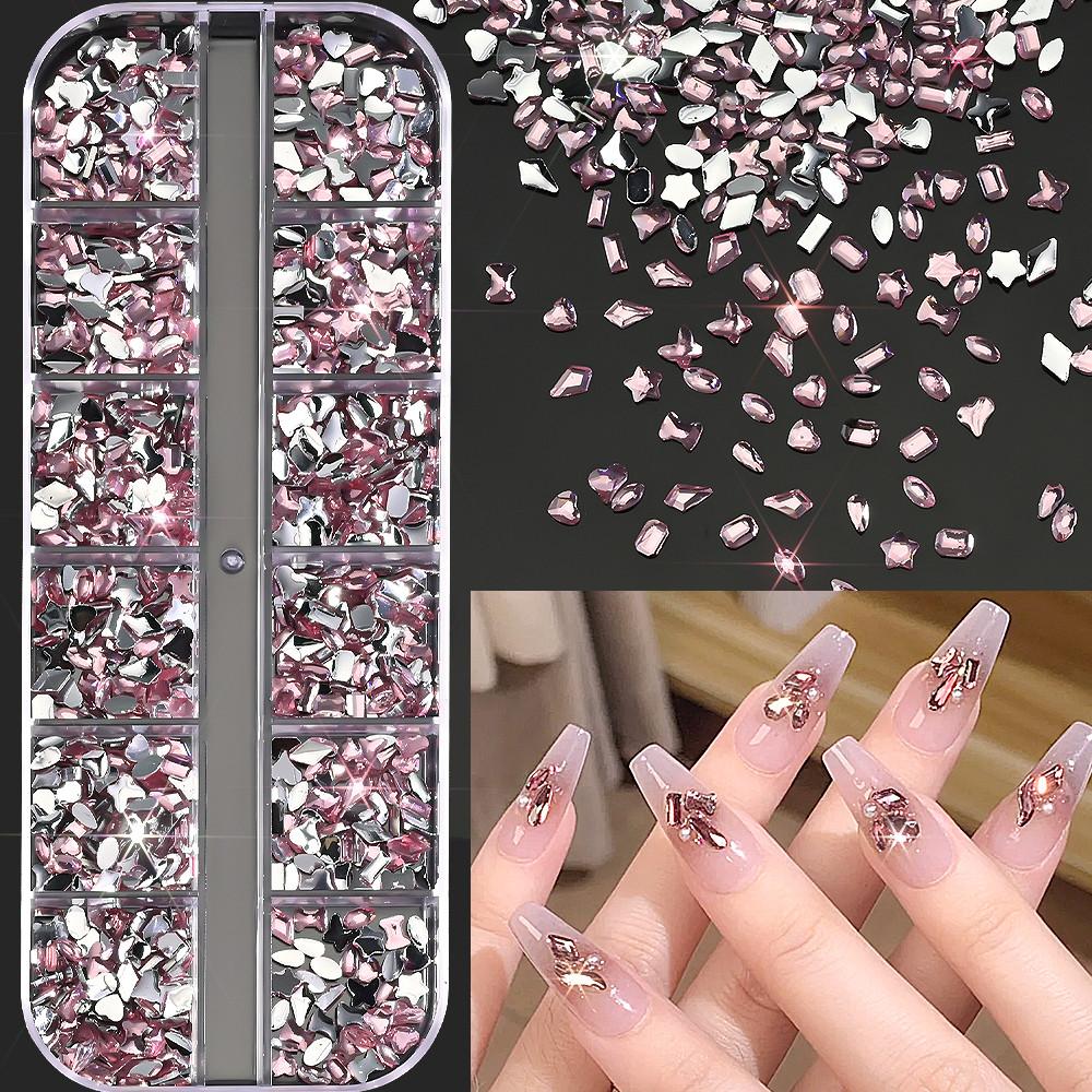 2000Pcs+ Colorful Rhinestones Nail Art Charms Multi Shape Crystal Flat Back Nail Gems 3D Mini Heart Star Butterfly Nail Diamonds