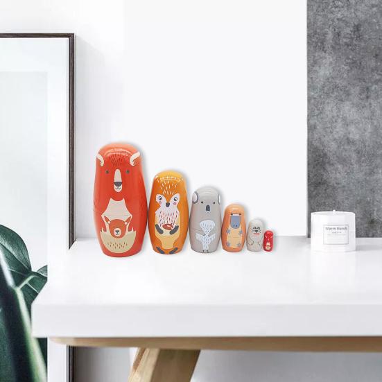 

Штабелируемые матрешки с животными, шестислойные яркие цветные мультяшные очаровательные обучающие инструменты для детского сада, деревянные украшения для рукоделия Sets