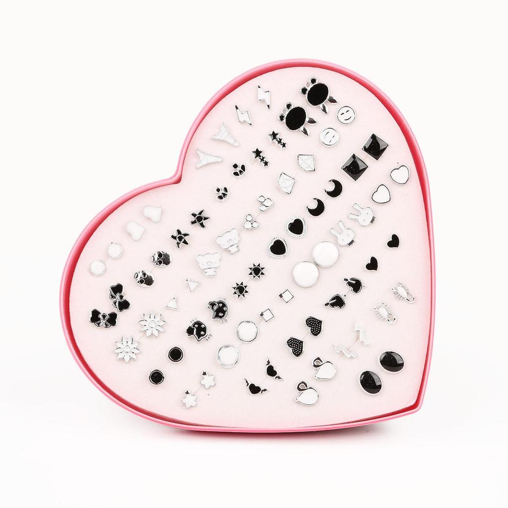 36Pairs/set Flower Earring Stud Set Fruit Earring Stud Set For Girl With Heart Box Earrings Jewelry