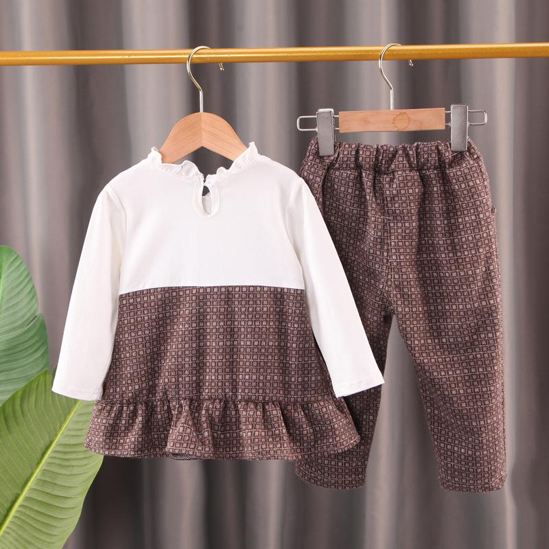 Girls Autumn Fashion Plaid Suspender Pants Set Toddler Cute Stylish Base Shirt Two Piece Outfit