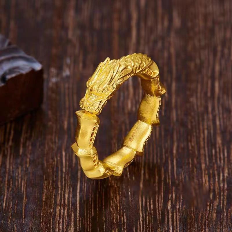 Unique Dragon And Phoenix Cultural Symbol Ring Stunning Brass Gold Plated Couples Jewelry Fashion