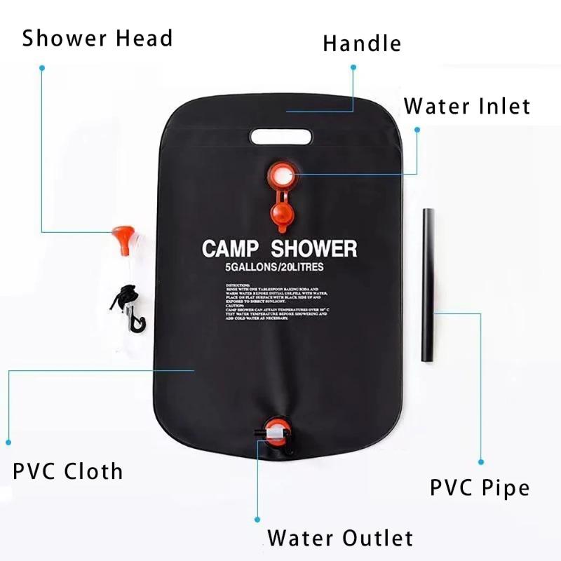 20L Faltbarer Solardusche Wasserbeutel PVC Faltbare Wasserspeicherbeutel Outdoor Wandern Reise Badebeutel Schrubbbecken Zubehör