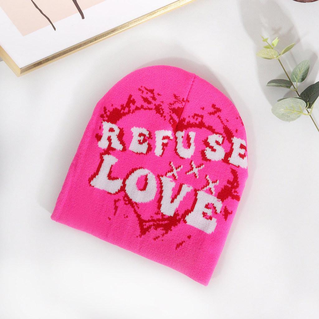 Cap Knit Unisex With Letter And Heart Embroidery Design For Fall Fashion Street