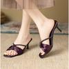 New Women Bow Rhinestone Slippers Women High Heel Sandals Women Mesh Plus Size Sandals Sandalias Mujer