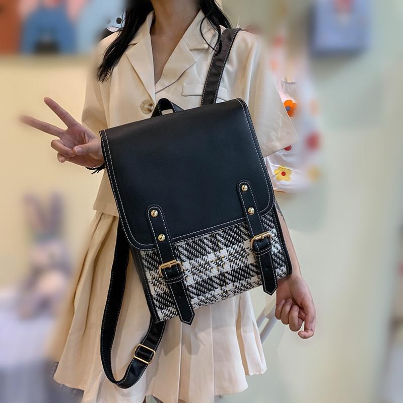 Retro Checkered Flap Shoulder Bag 2023 Fashionable Urban Minimalist Style Pu Material Large Size Backpack