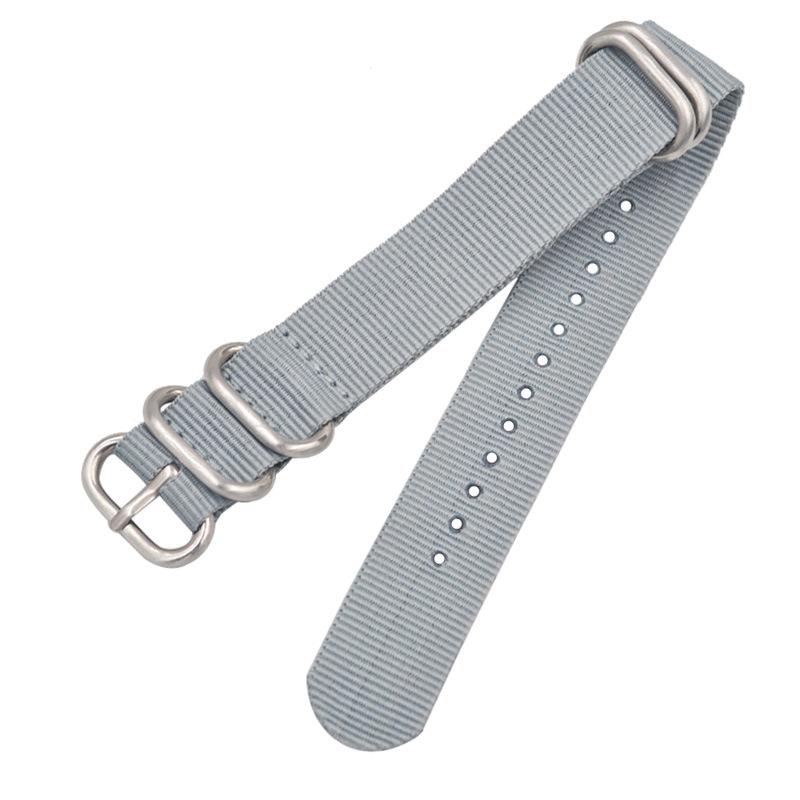 One-Piece Five-Ring Nylon Watch Strap with Frosted Silver & Black Buckles (18-20-22mm)
