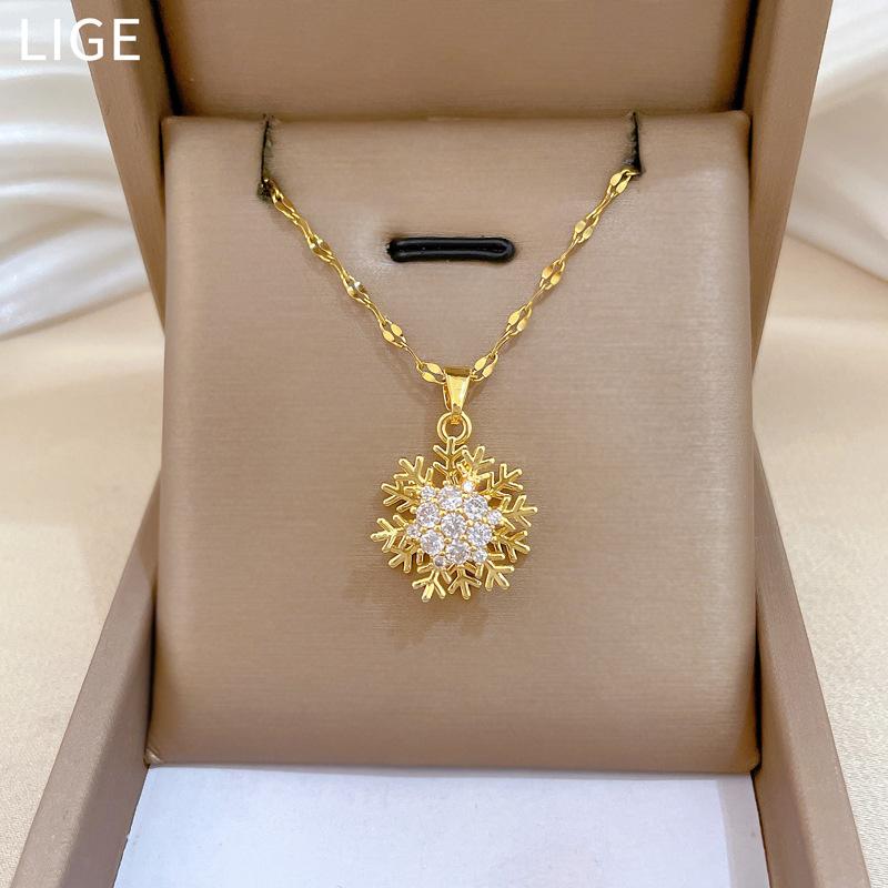 Drehende Himmelsflocken-Licht Luxuriöses Temperament Wunderschöne Voll-Diamant-Halskette Damen Vielseitig Schlüsselbein-Kette Titanstahl-Kette