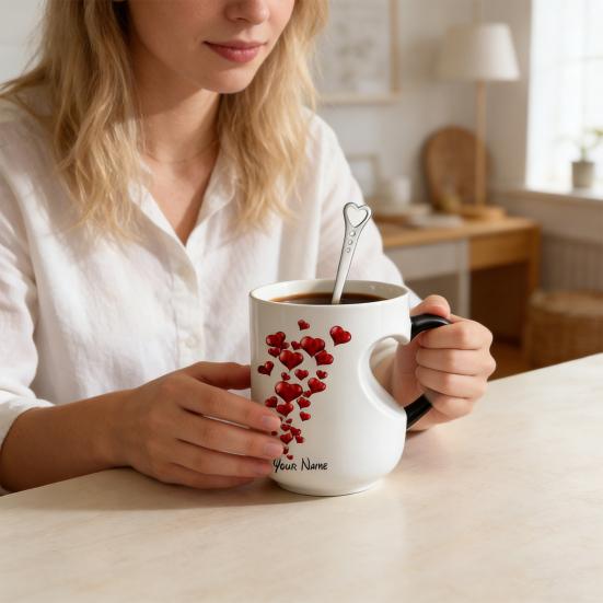 Heart-Shaped Color Changing Mug Double-Sided Vibrant Printing Ceramic Cup Heat Sensitive Coffee Cup Fun Novelty Gift for Valentine's Day And Christmas