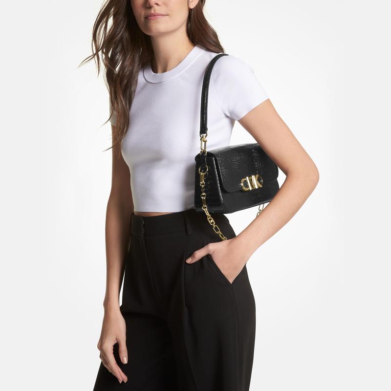 Michael Kors Mk Parker Commuter Crocodile Embossed Leather Shoulder Bag Women Shoulder Bag Black 30S3G7PC2E-001
