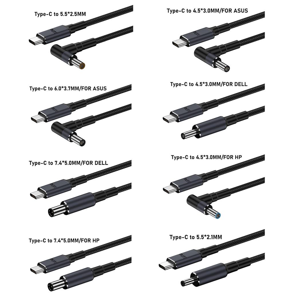 140W PD USB Type C Male to DC5.5x2.5mm/5.5x2.1mm/4.5x3.0mm/6.0x3.7mm/7.4x5.0mm Power Charging Cable for Laptop Notebook