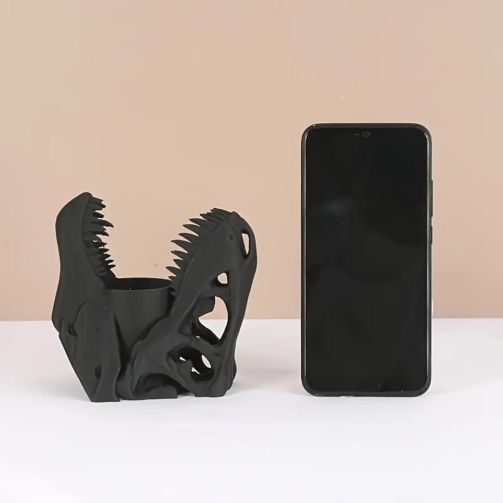 3D Printed Skull Pen Holder, Dinosaur Skull Pen Holder and Makeup Brush Holder, Unique Desktop Storage Organizer Home Decoration