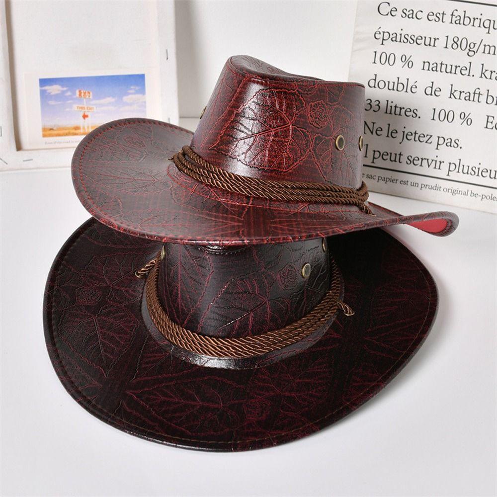 

Hats Wide Brim Men Bucket Hat Summer Sun Hats Sunscreen Caps Western Cowboy Hats PU Leather хакі