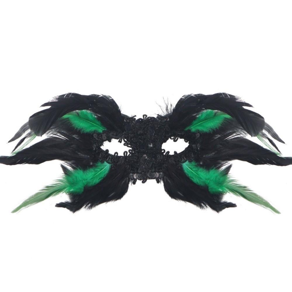 Vintage Style Half-Face Mask Angel Feather Black Feather Masquerade Mask Large Horn Gothic Design Eye Mask Ball Performance