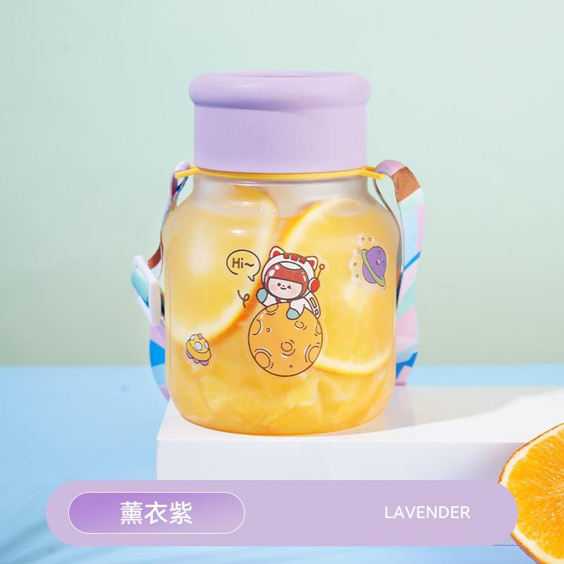 Water Bottle Summer New Plastic Water Cup Children and Students Direct Drinking Cup Free Strap Sticker Simple Fresh Plastic Cup