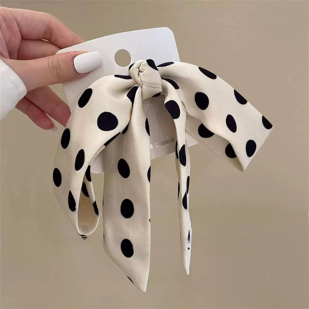 Polka Dot Bow Spring Hair Clip Elegant Fabric Hair Accessory for Women Girls Lightweight Durable Hairpin