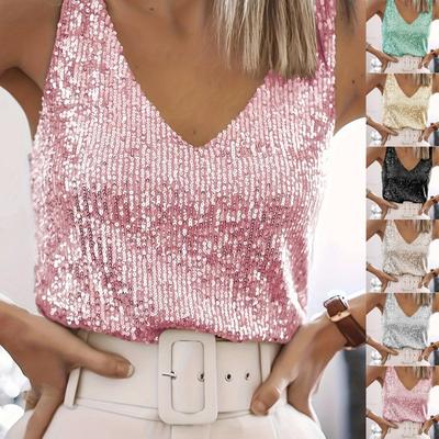 Plus Size Sequins Tops For Women Loose Sleeveless Tunic Shirts Dressy Business Casual Party Blouse