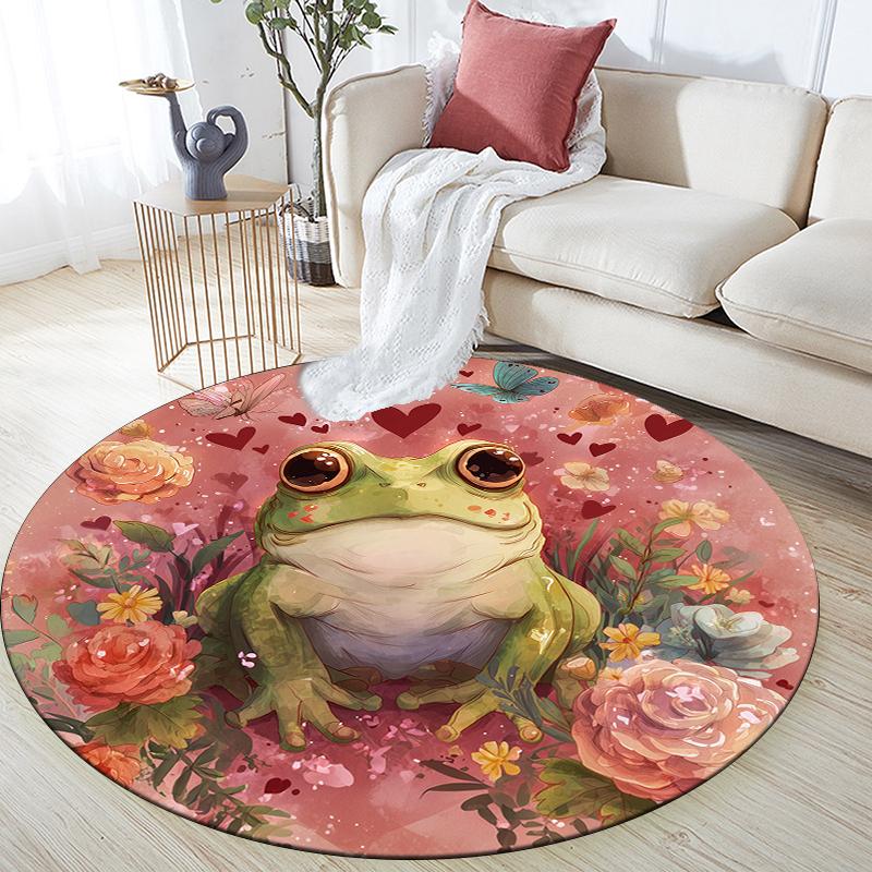 Beautiful Frog Pattern Round rug,Carpet Rug for Living Room Bedroom Sofa Playroom Decor,Non-slip Floor Mat,Holiday Gifts and Birthday Gifts