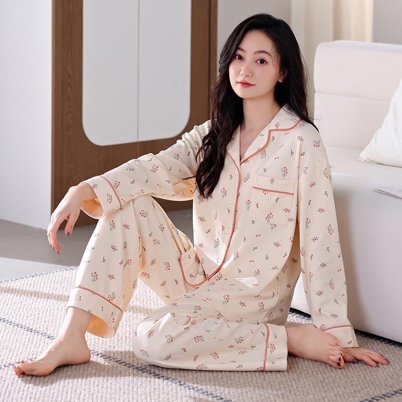 

Pajamas Women S Spring And Autumn Pure Cotton Long-Sleeved Women S Spring Thin Cotton Women S Loungewear Set 2XL