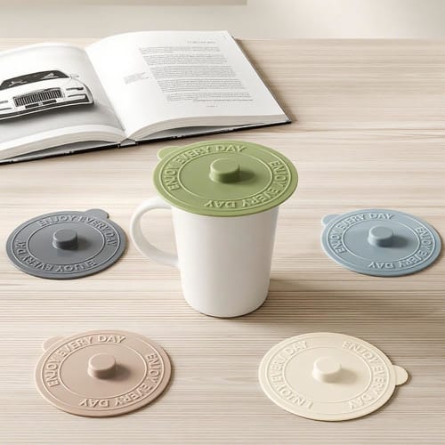 CHANGJIQ Silicone Cup Covers, 10cm Diameter, Pack of 5, Leakproof, Reusable, Dustproof, Heat-Resistant, Cold-Resistant, Dishwasher Safe, Cute and Styl