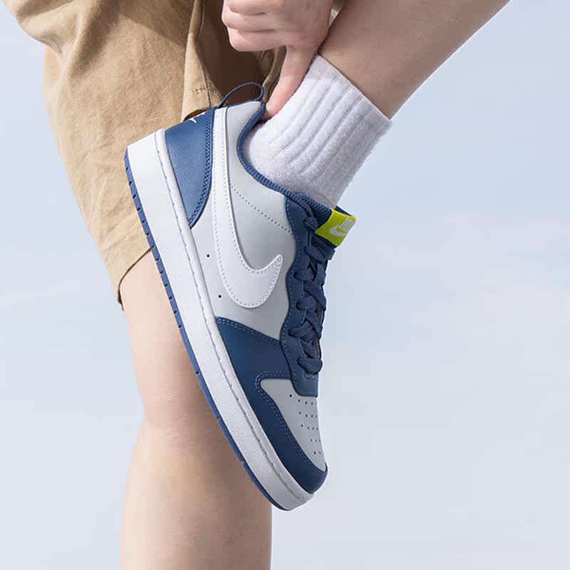 Nike Court Borough Low 2 GS Gris Brume Marine Mystique Chaussures de Sport pour Enfants Vert Atomique Blanc BQ5448-016