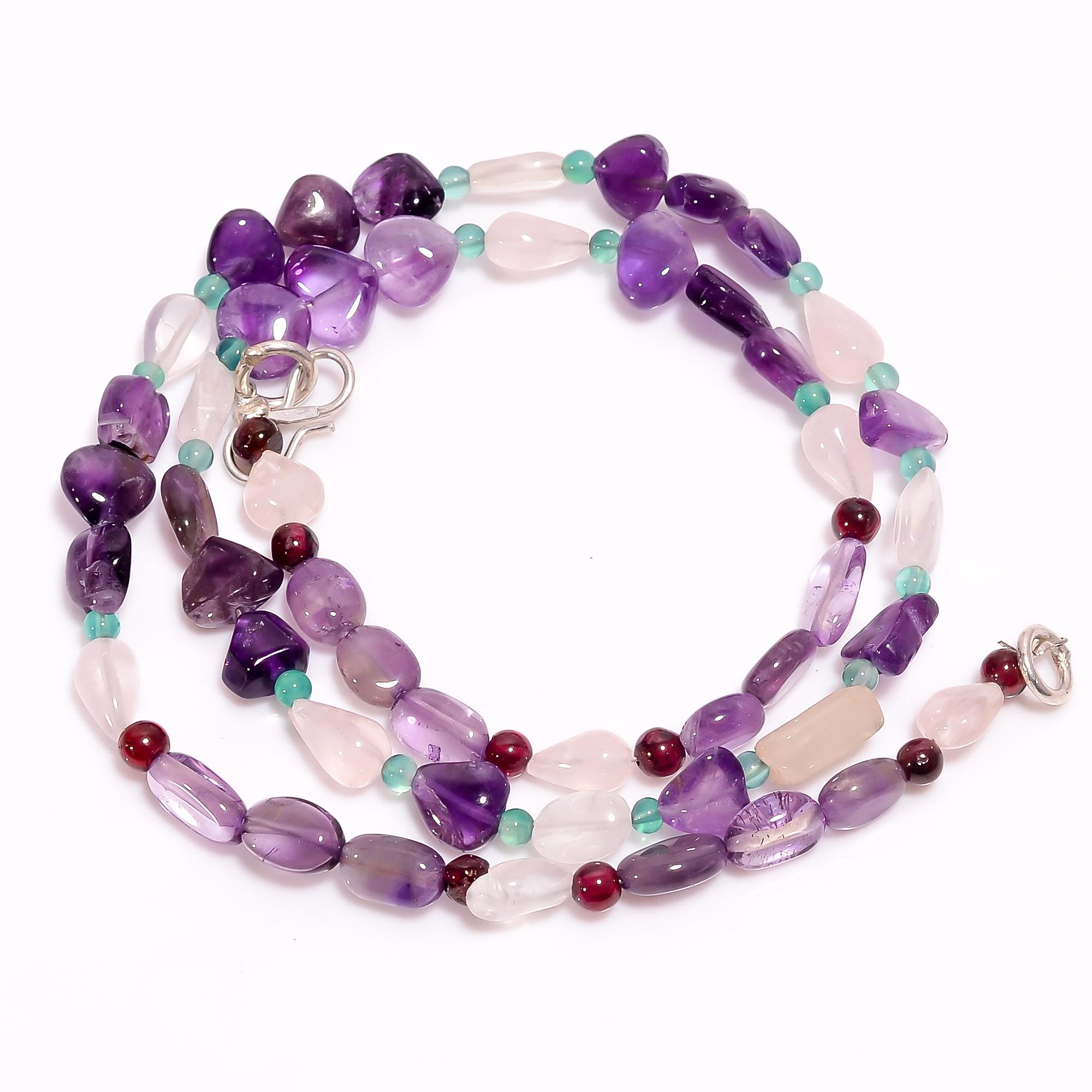 

Natural Amethyst Rose Quartz Garnet Mix Shape Smooth Beads Necklace 3-9 mm 18 UB-8519