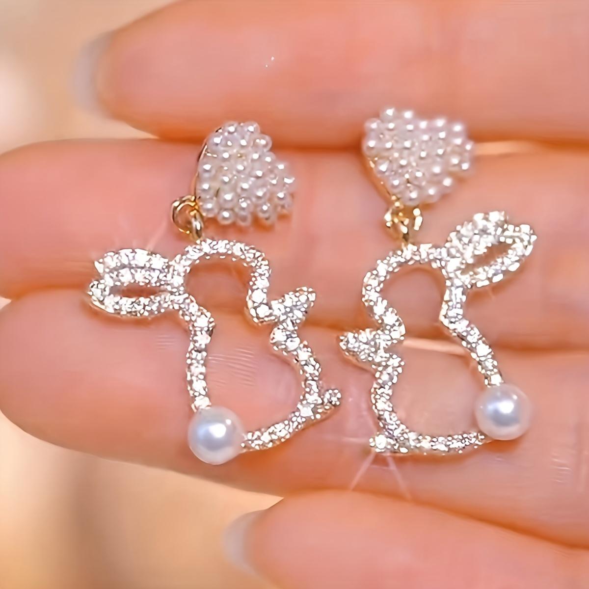 

1pair Cute and Elegant Imitation Pearl Love Easter Bunny Pendant Earrings, Women s Earrings, suitable for women s daily wear белый
