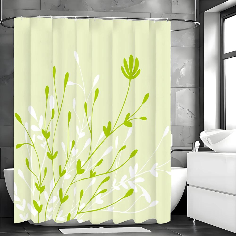 Зеленая Трава Шторка для Душа, Декоративная Шторка для Душа для Ванной, Водонепроницаемая Шторка для Душа с Крючками W90xH180cm