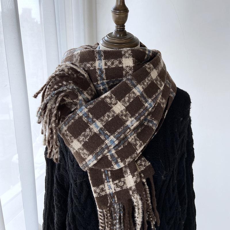 

Клетчатый платок-накидка для улицы, декоративный и ветрозащитный, универсальная шаль для женщин - утолщенная теплота для холодной погоды