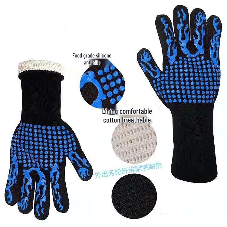 High-Temperature Resistant Insulated BBQ Gloves, Flame Retardant, Anti-Scald, Oil Resistant, Thickened Aramid, EN407 Certified, up to 500 Degrees.