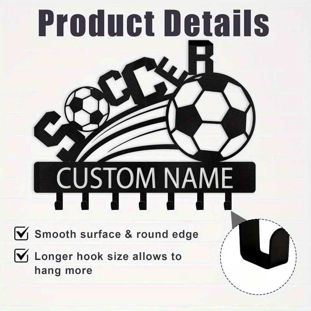 Metal Key Holder Wall Rack Soccer Theme Personalized Name Hook Entryway Decor Organizer