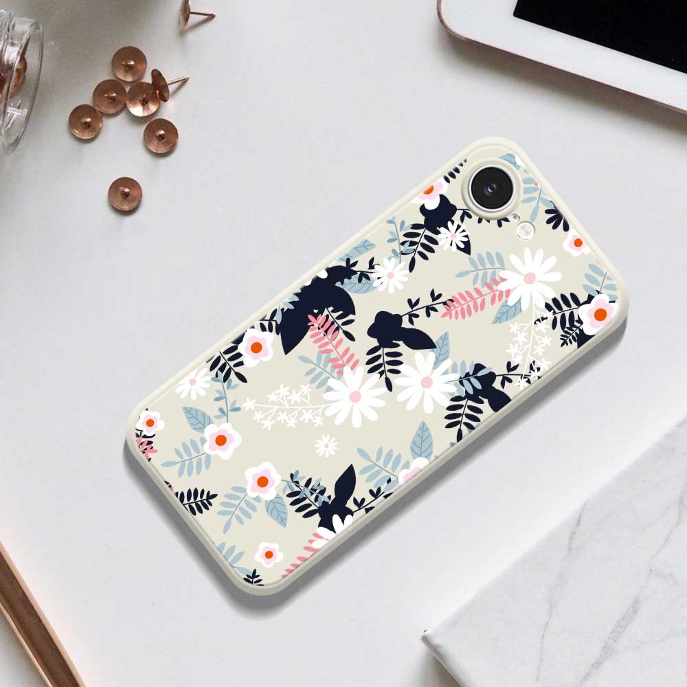 For iPhone 16e Case Flowers and Leaves Pattern Printing Straight Edge TPU Phone Back Cover