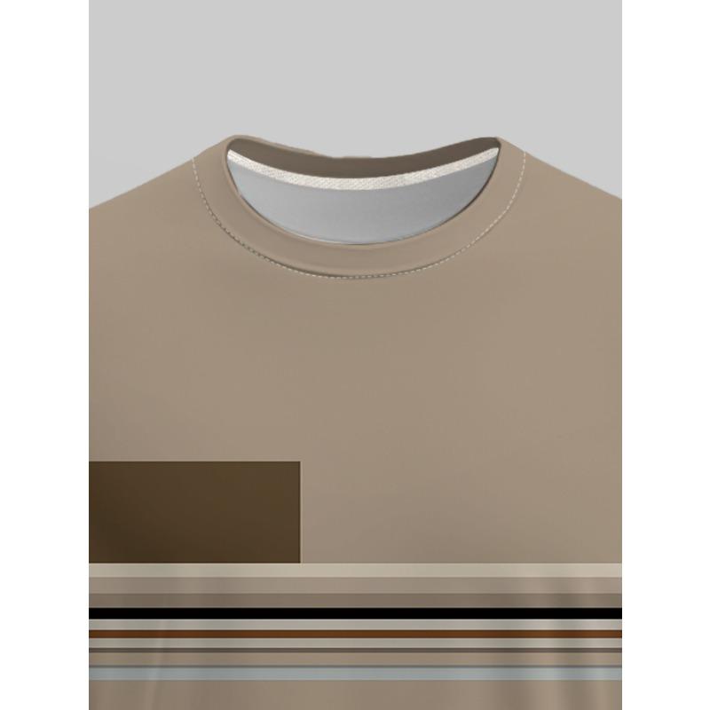 Herren Rundhals Langarm T-Shirt mit einfachem geometrischem Streifen-Patchwork Lässiges Vielseitiges Oberteil Mode Trendige Basisschicht