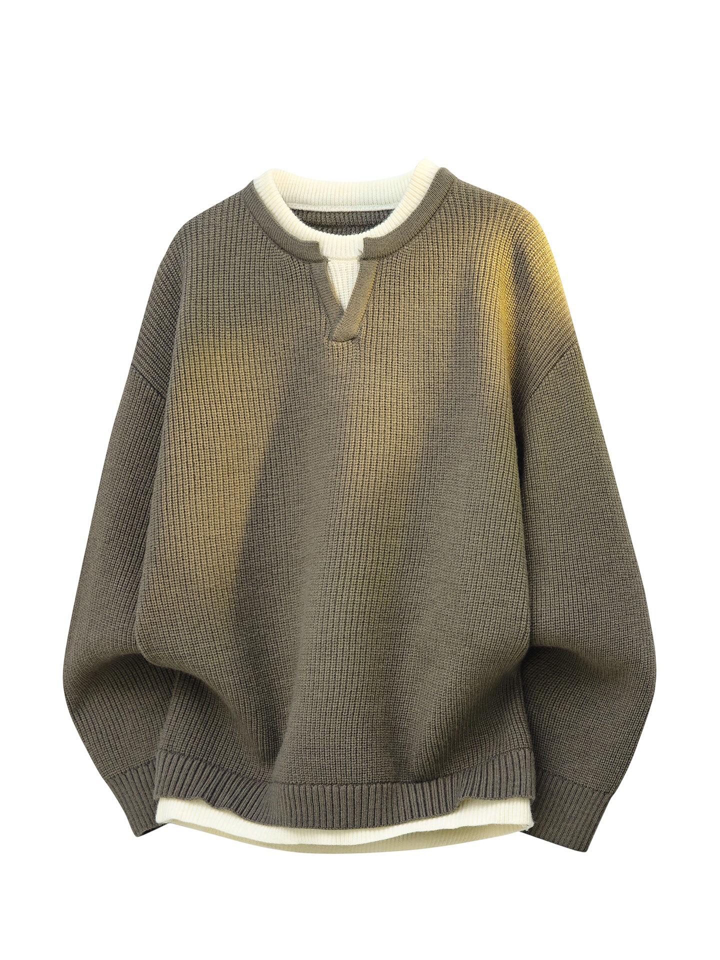 

Men s Winter Two-Piece Knit Sweater: Cozy Pullover Cardigan with Loose Inner Base Layer and Round Neck. Medium зелений