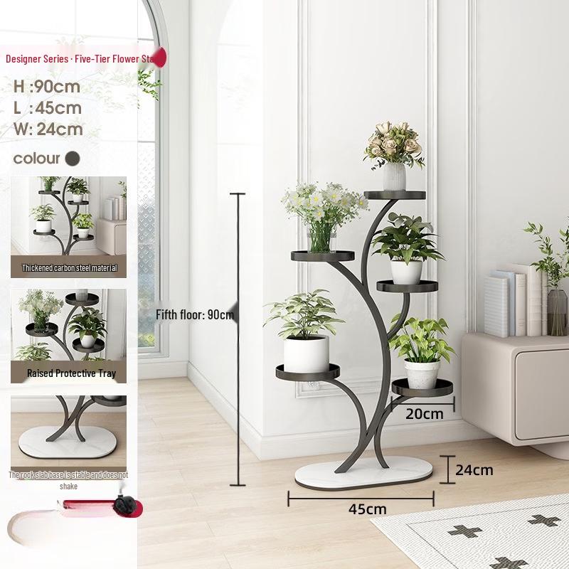Matte Black 5-Tier Movable Metal Flower Stand
