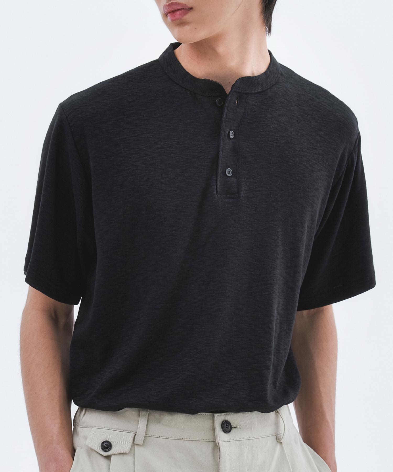 Triple Sense Cloud Slub Henley Neck Half Tee_Black Black