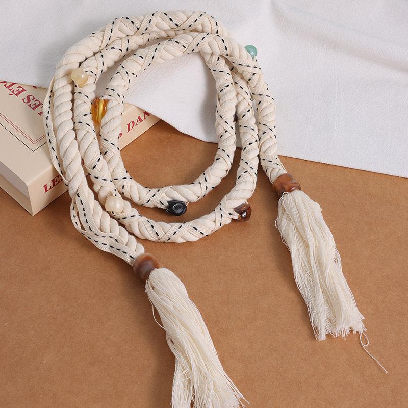 Bohemian Belt Ethnic Style Belt Woven Bead Cotton Waist Rope Soft Texture Vacation Style Women's Waist Rope