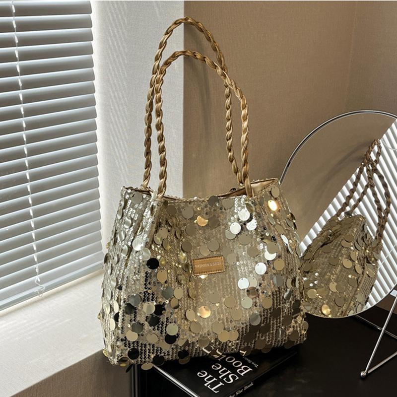 Yogodlns New Shiny Sequins Women's Shoulder Shopping Bag Glitter Handbag Large Capacity Clutch Purse Fashion Party Accessory for Ladies