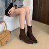 Square Head Low Heel Suede Fashion Boots 2025 Autumn Korean Version New Temperament Retro Short Boots Side Zipper Chelsea Boots
